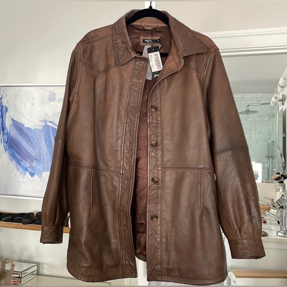 Nasty Gal Collection Premium Leather Vintage Inspired Shacket jacket Medium